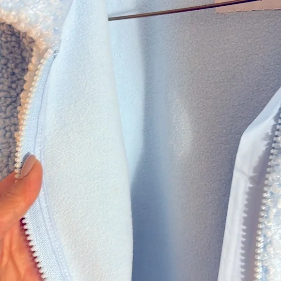 NWT Athleta girl teddy fleece zip up jacket in light blue color size 12 - Picture 11 of 12